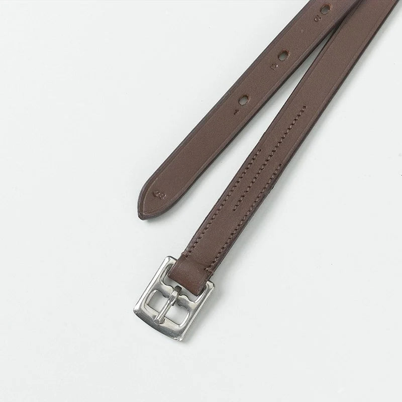 View of the Brown Camelot Child Stirrup Leathers on a plain background