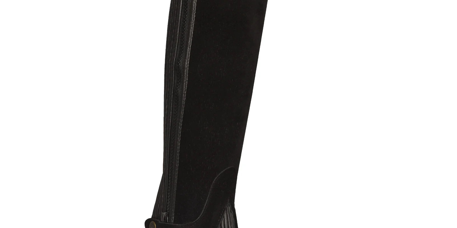 Angled front view of the black Ovation Pro Suede Ribbed Half Chap on a white background