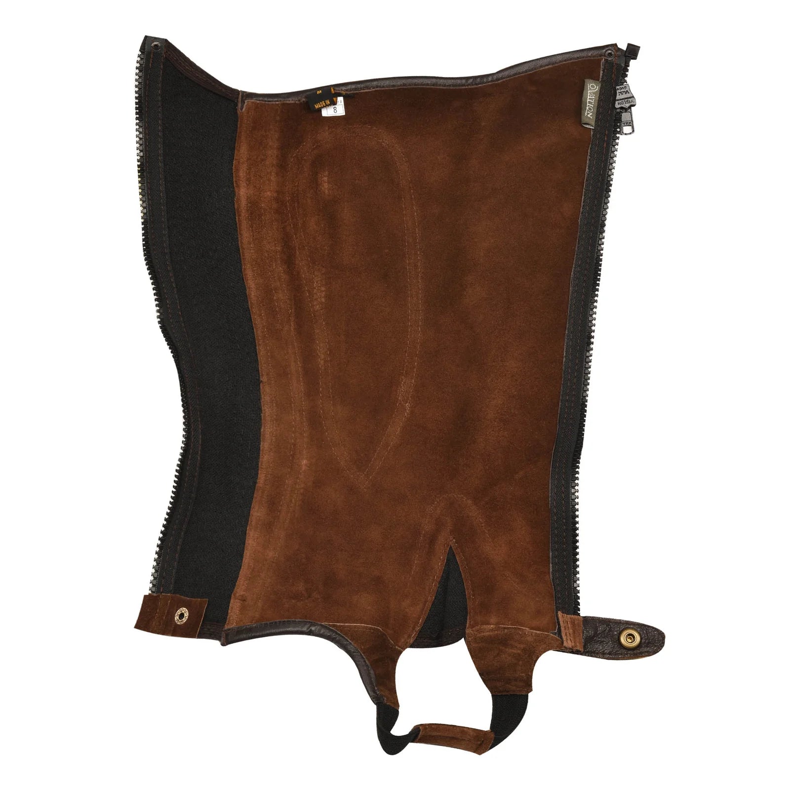 Interior view of the brown Ovation Children's Suede Half Chap on a white background