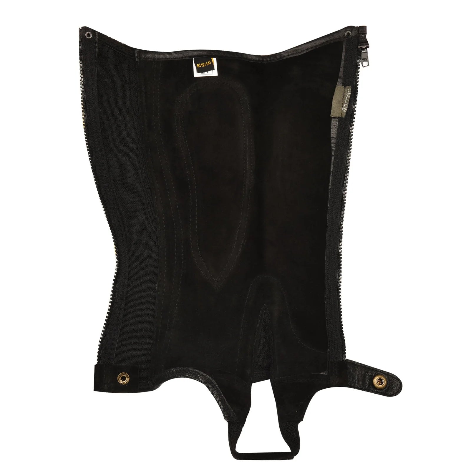 Interior view of the black Ovation Children's Suede Half Chap on a white background