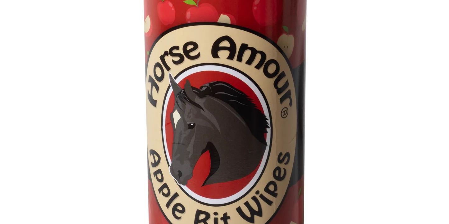 Front view of a canister of Apple Horse Amour Bit Wipes