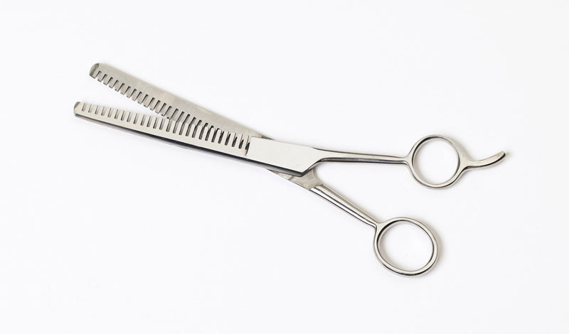 Full view of the Equi-Essentials Stainless Steel Thinning Shears on a plain background