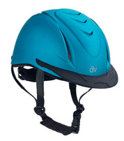 Angled front view of the Teal Ovation Metallic Schooler Helmet on a white background