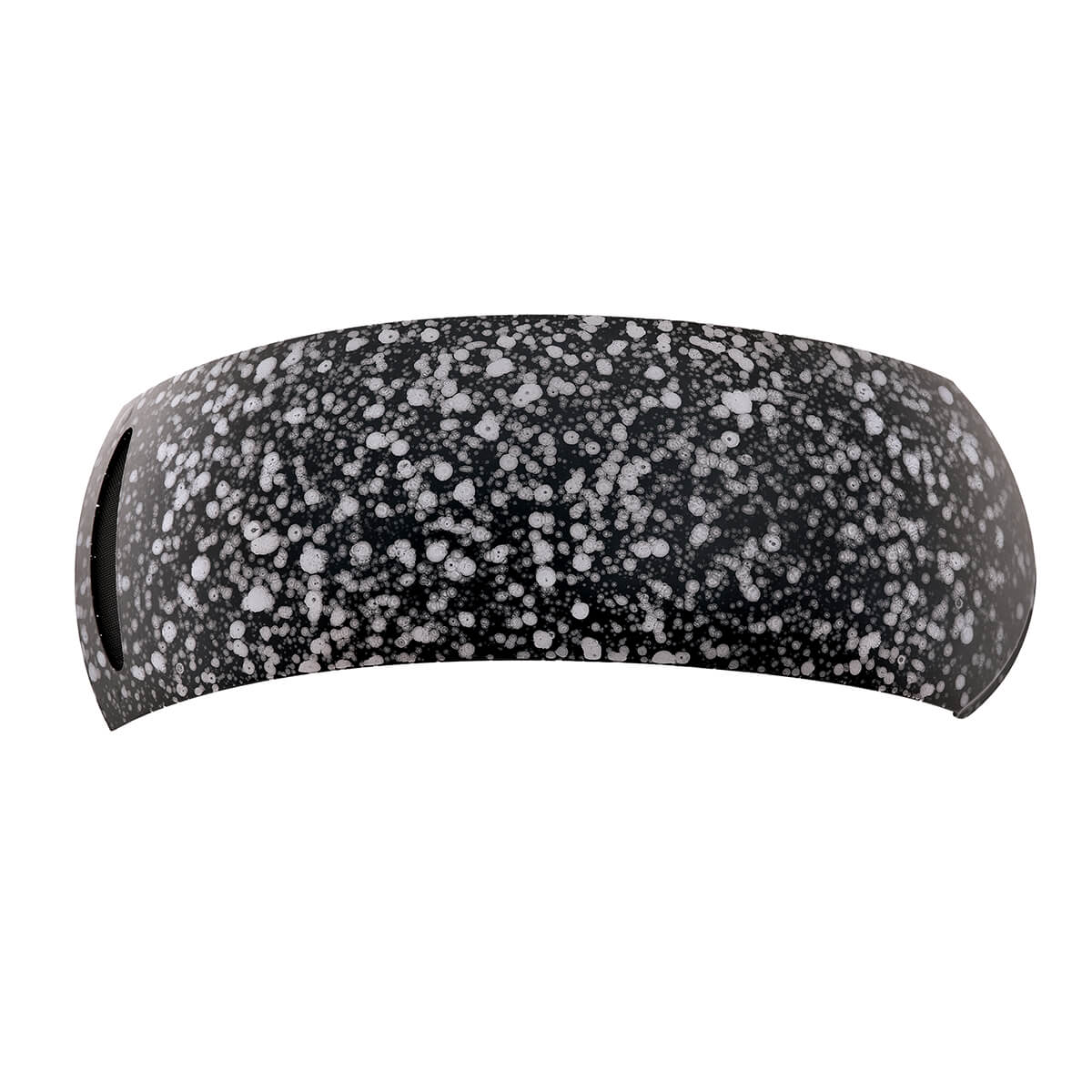 Black and white speckled headband on a white background