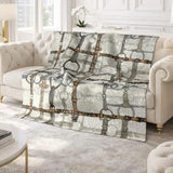 All Designs Equine Ivory Bit Plaid Equestrian Crushed Velvet Throw