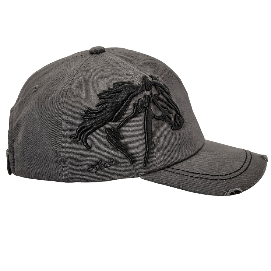 Side view of the Gray AWST Int'l Lila 3D Horse Head Cap on a plain background