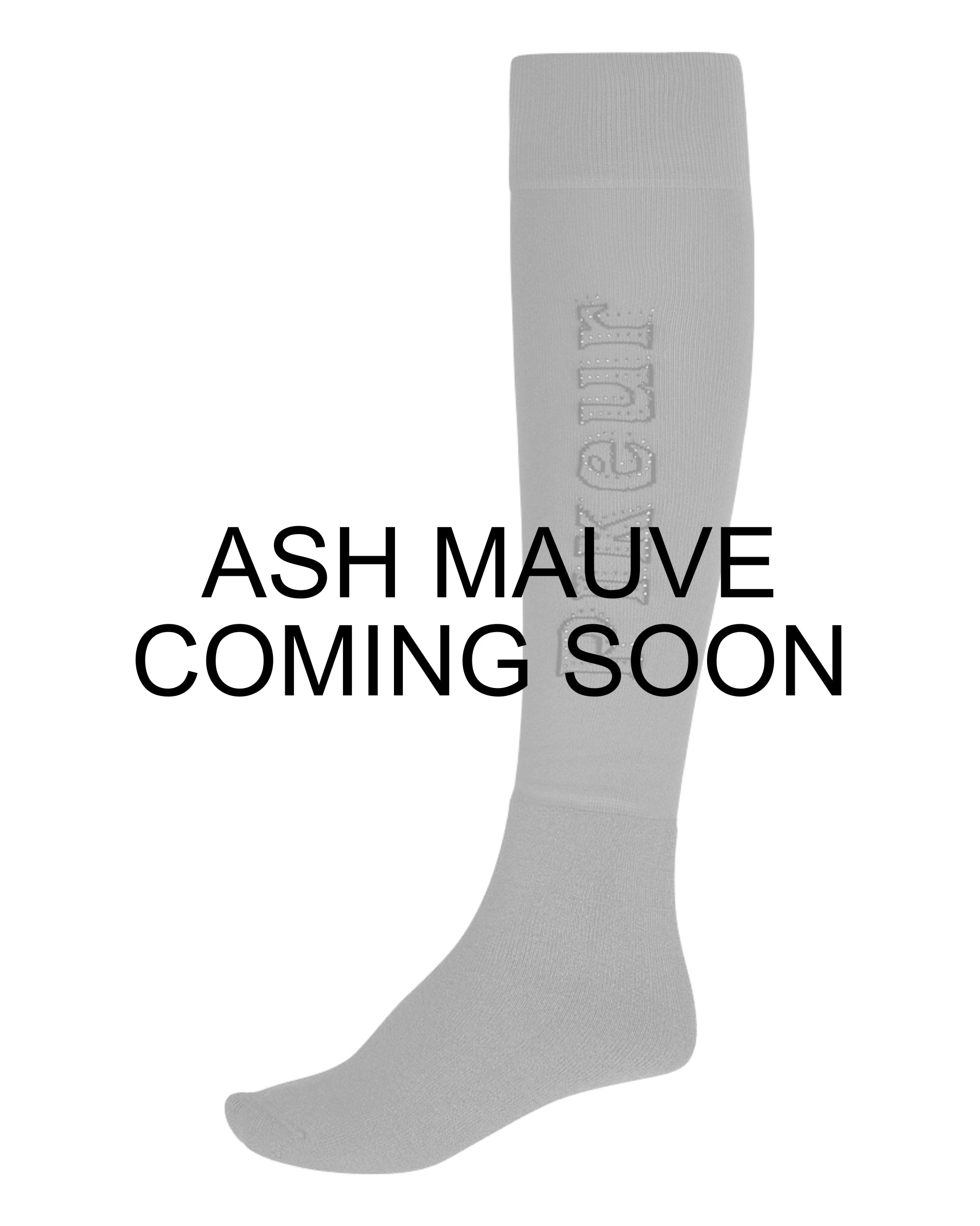 Coming Soon infographic of the Ash Mauve Pikeur Wool Knee Socks on a plain background