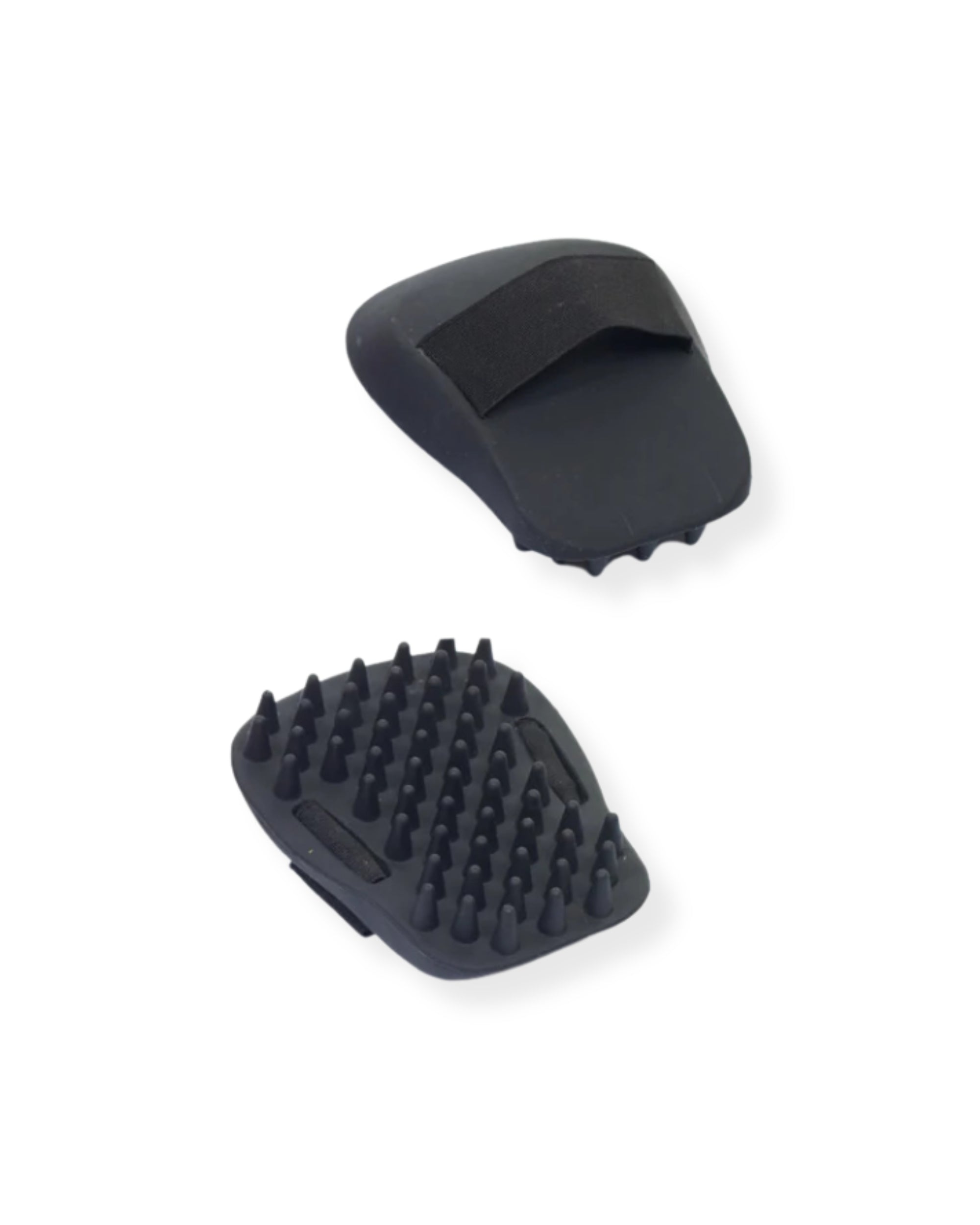 Front and back views of the Black Equi-Essentials Ergo Grip Groomer on a white background