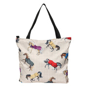 Back view of the AWST Int'l Lila Horses in Blankets Tote Bag on a white background
