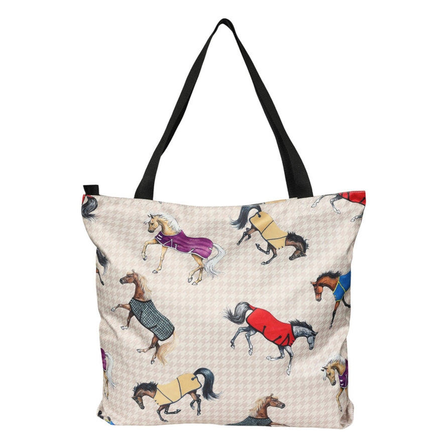 Back view of the AWST Int'l Lila Horses in Blankets Tote Bag on a white background