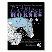 View of the cover of the Eat Sleep Horses Coloring Book on a white background