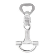 Full view of the bit Blue Stallion Farm Zinc Bottle Opener on a white background
