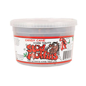 View of the 20 oz tub of Stud Muffins Candy Cane Horse Treats on a white background