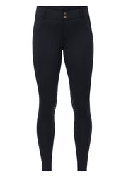 Front view of the Black Kerrits Free Motion Coolcore Knee Patch Breech on a plain background
