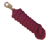 Full view of the burgundy Intrepid Cotton Lead Rope with Bull Snap on a white background