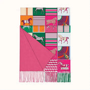 View of the Pink AWST Int'l Horses in Blankets Cashmere Scarf on a white background