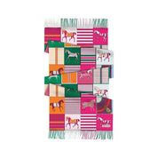 View of the Pink AWST Int'l Horses in Blankets Cashmere Scarf on a white background