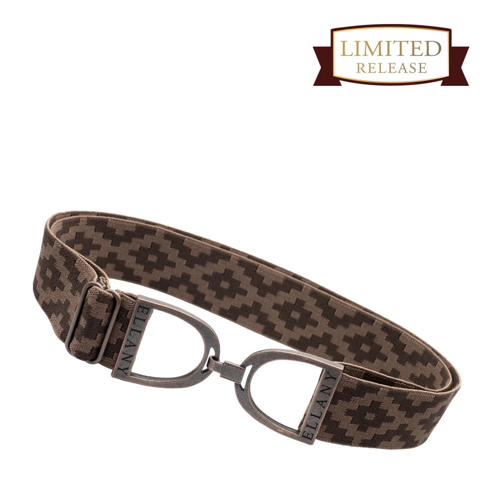 Full view of the Chocolate Polo/Copper Ellany Elastic Stirrup Belt on a white background
