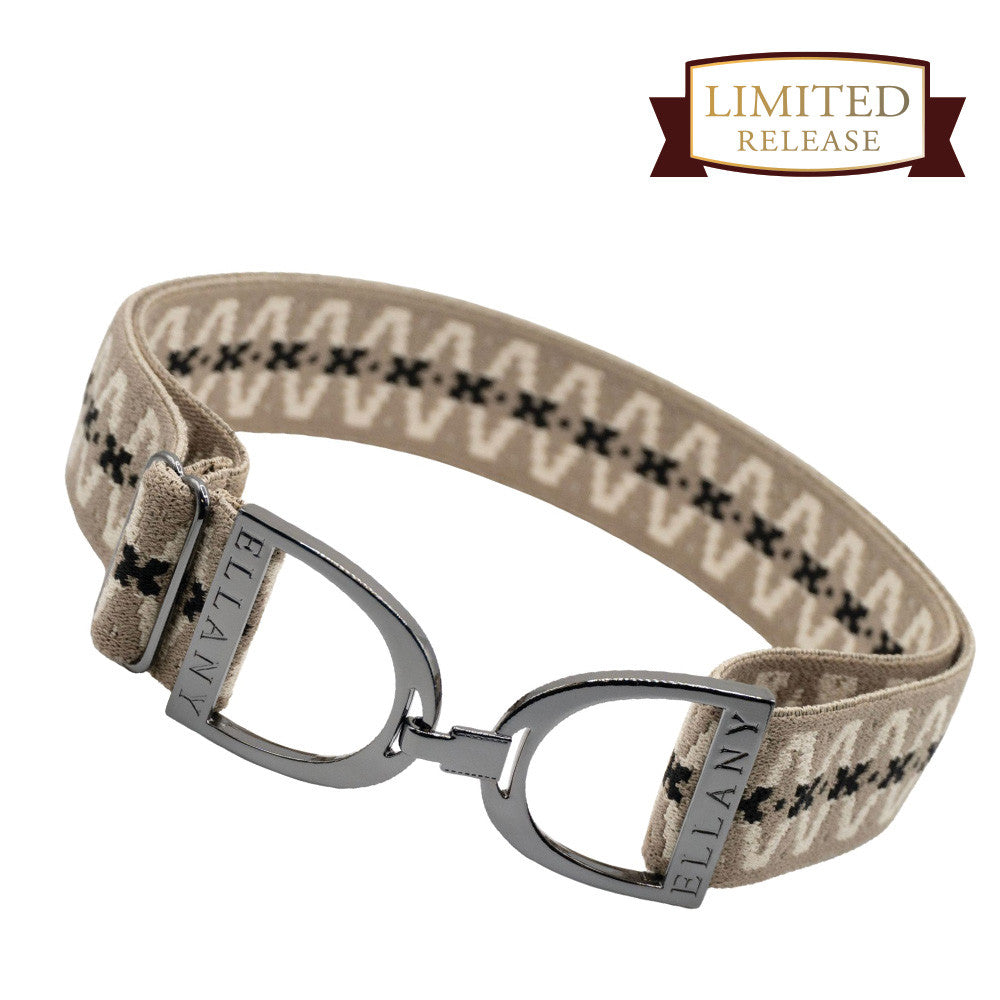 Full view of the harlow/gunmetal Ellany Elastic Stirrup Belt on a white background