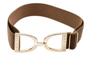 Full view of the Toffee/Gold Ellany Elastic Stirrup Belt on a white background