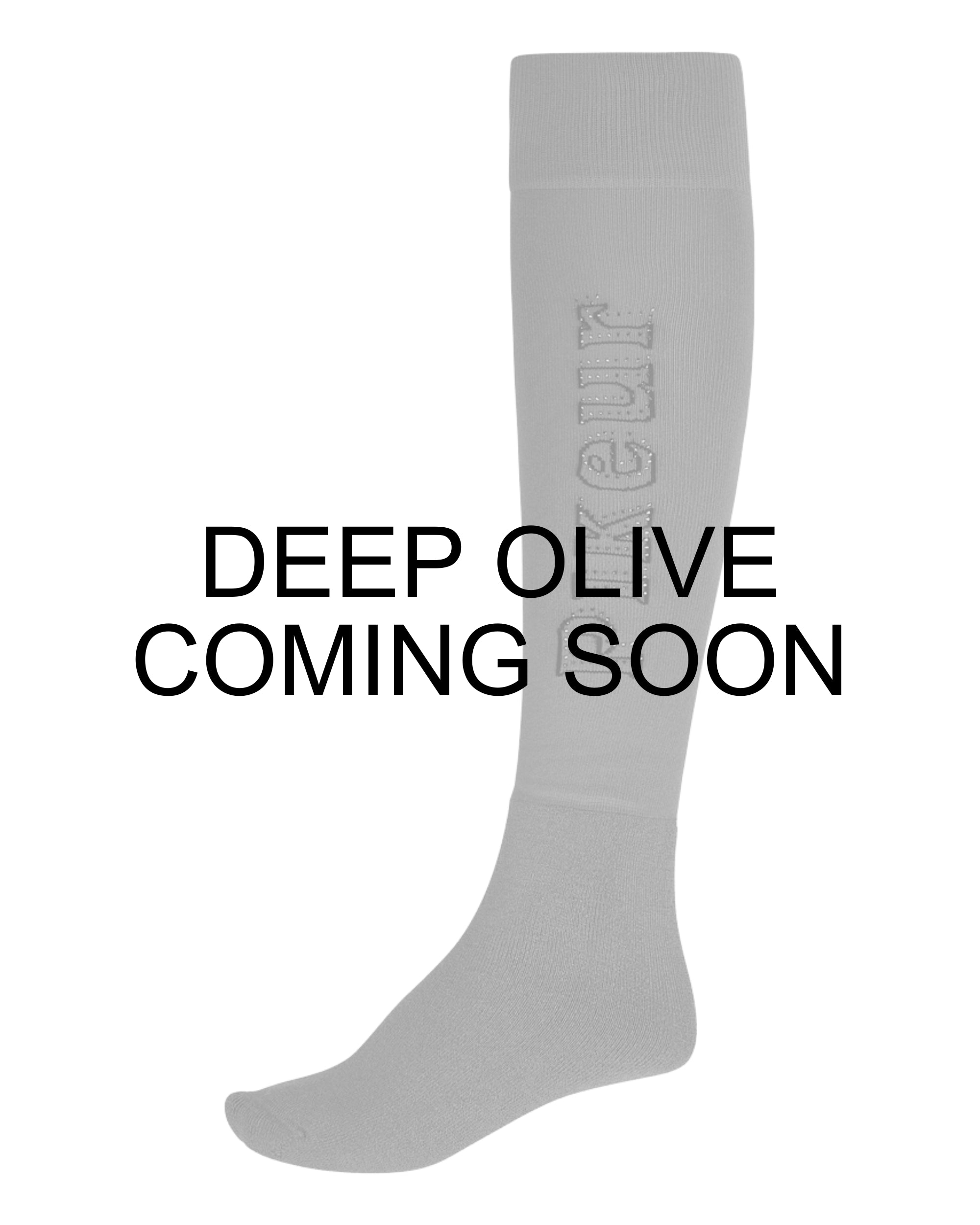Coming Soon infographic of the Deep Olive Pikeur Wool Knee Socks on a plain background