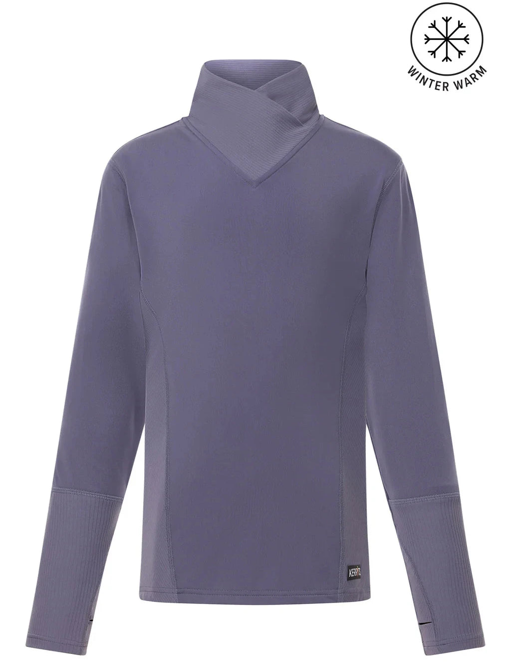 Light purple base layer top with mock neck shown on plain white background