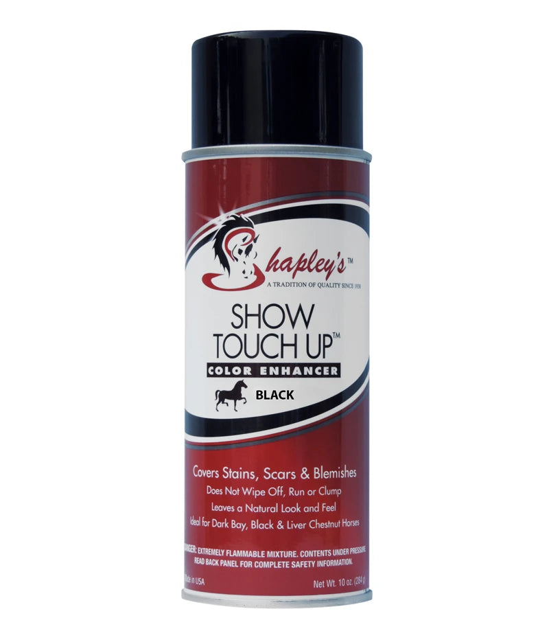 View of the Black Shapley's Show Touch Up Color Enhancing Spray on a white background