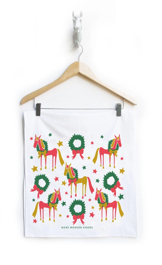 View of the Mare Modern Goods Holiday Tea Towel on a white background