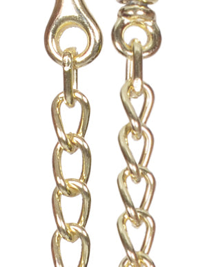 View of the snap and swivel attachment on the brass Jacks Stud Chain on a white background