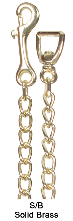 View of the snap and swivel attachment on the brass Jacks Stud Chain on a white background