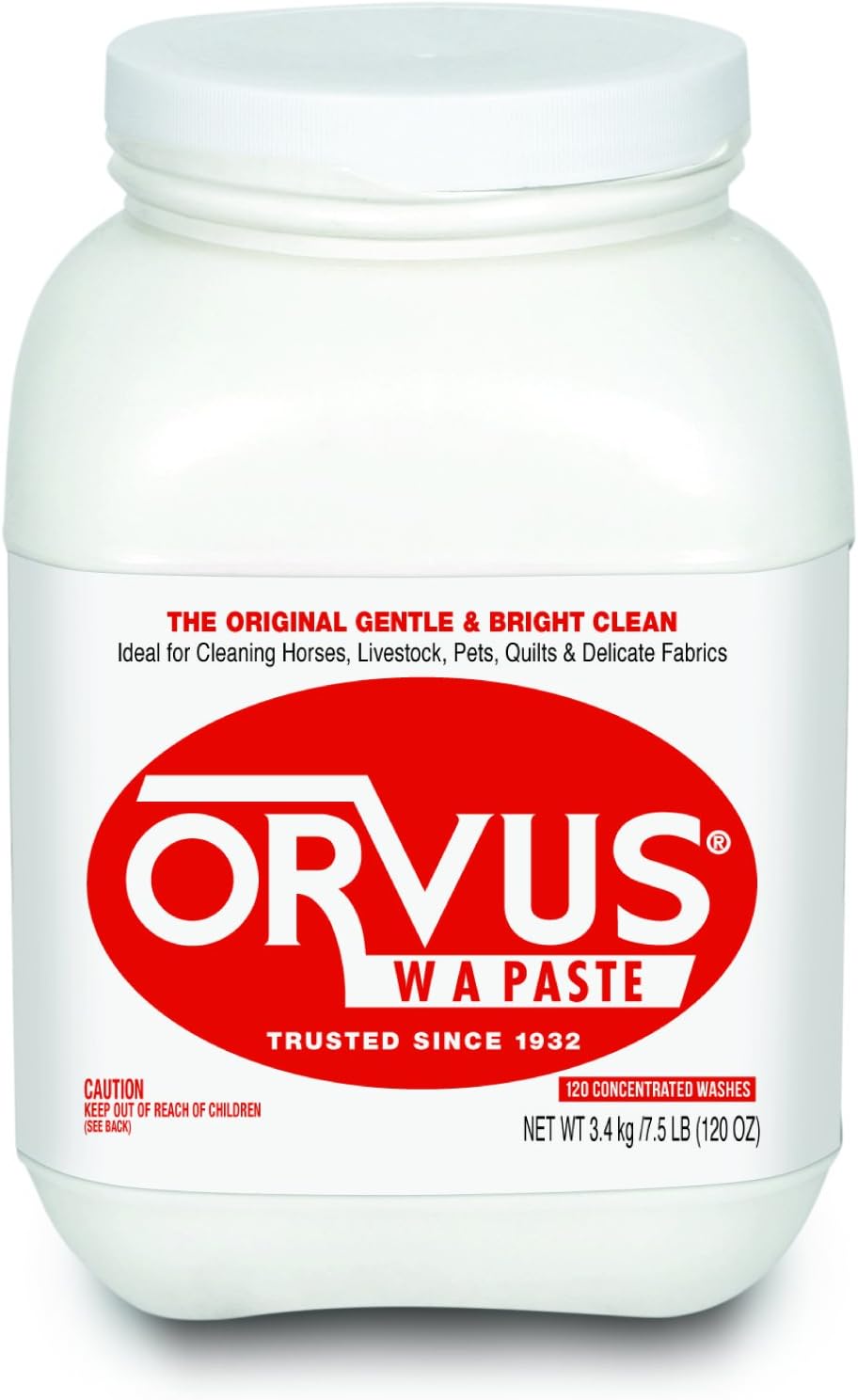 Front view of a 7.5 lb container of Orvus Paste Shampoo on a plain background