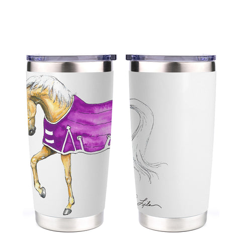 View of the Purple Palomino AWST Int'l 20 oz Stainless Steel Tumbler on a white background