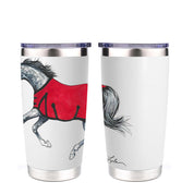 View of the Red Gray AWST Int'l 20 oz Stainless Steel Tumbler on a white background