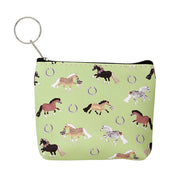 Front view of the Green AWST Int'l "Lila" Pony Puff Coin Purse on a white background