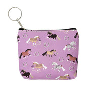 Front view of the Purple AWST Int'l "Lila" Pony Puff Coin Purse on a white background