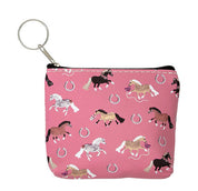 Front view of the Pink AWST Int'l "Lila" Pony Puff Coin Purse on a white background