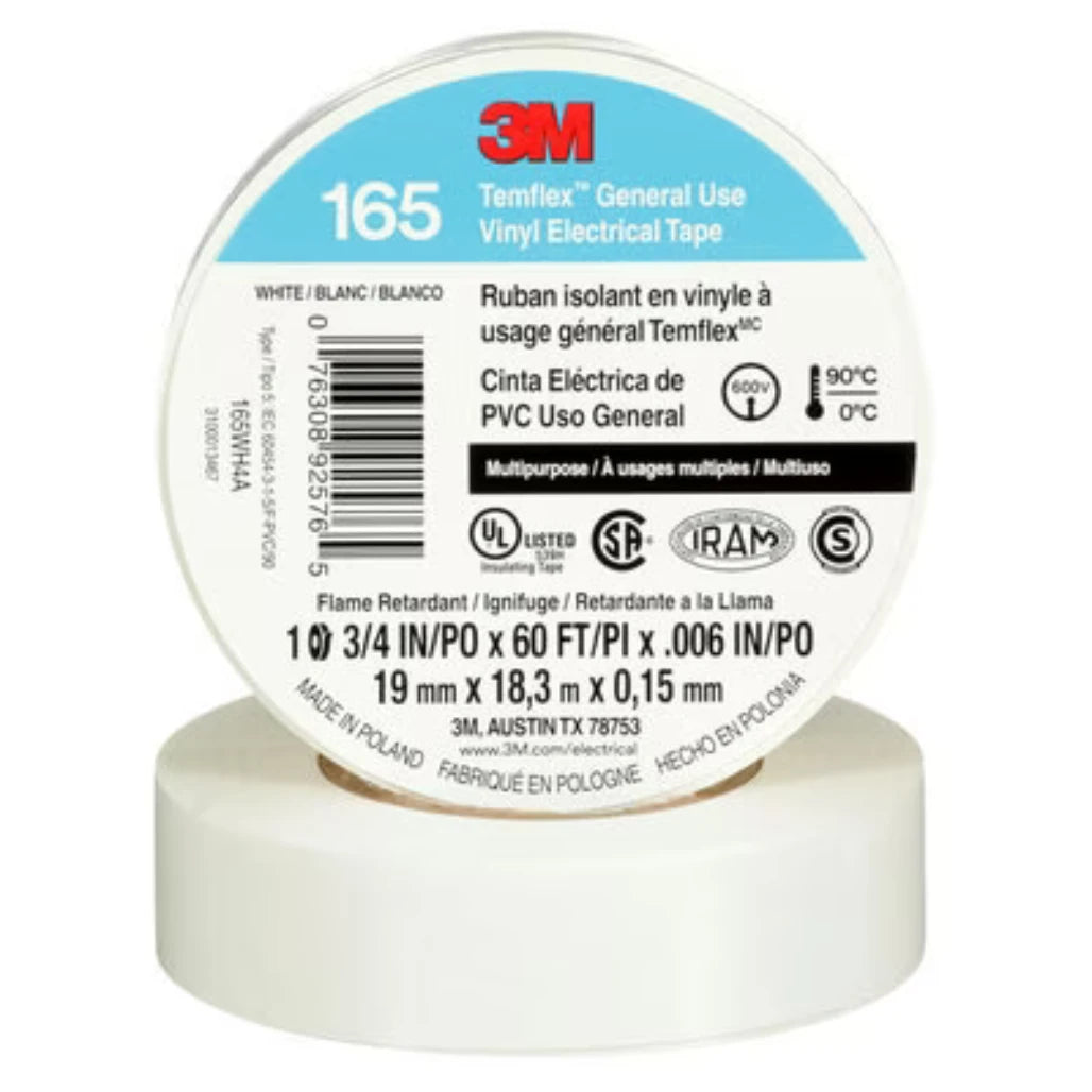 View of 2 rolls stacked of the White 3M Temflex Vinyl Electrical Tape on a white background