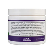 Side view of Farrier's Wife Belly Salve on a plain background showing the right side of the label including the ingredients and suggested use