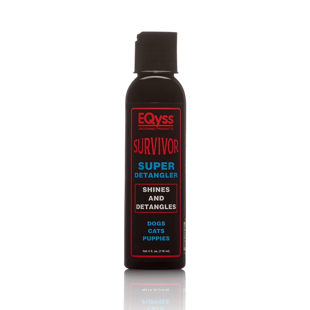 Front view of a 4 oz bottle of EQyss Survivor Detangler on a white background
