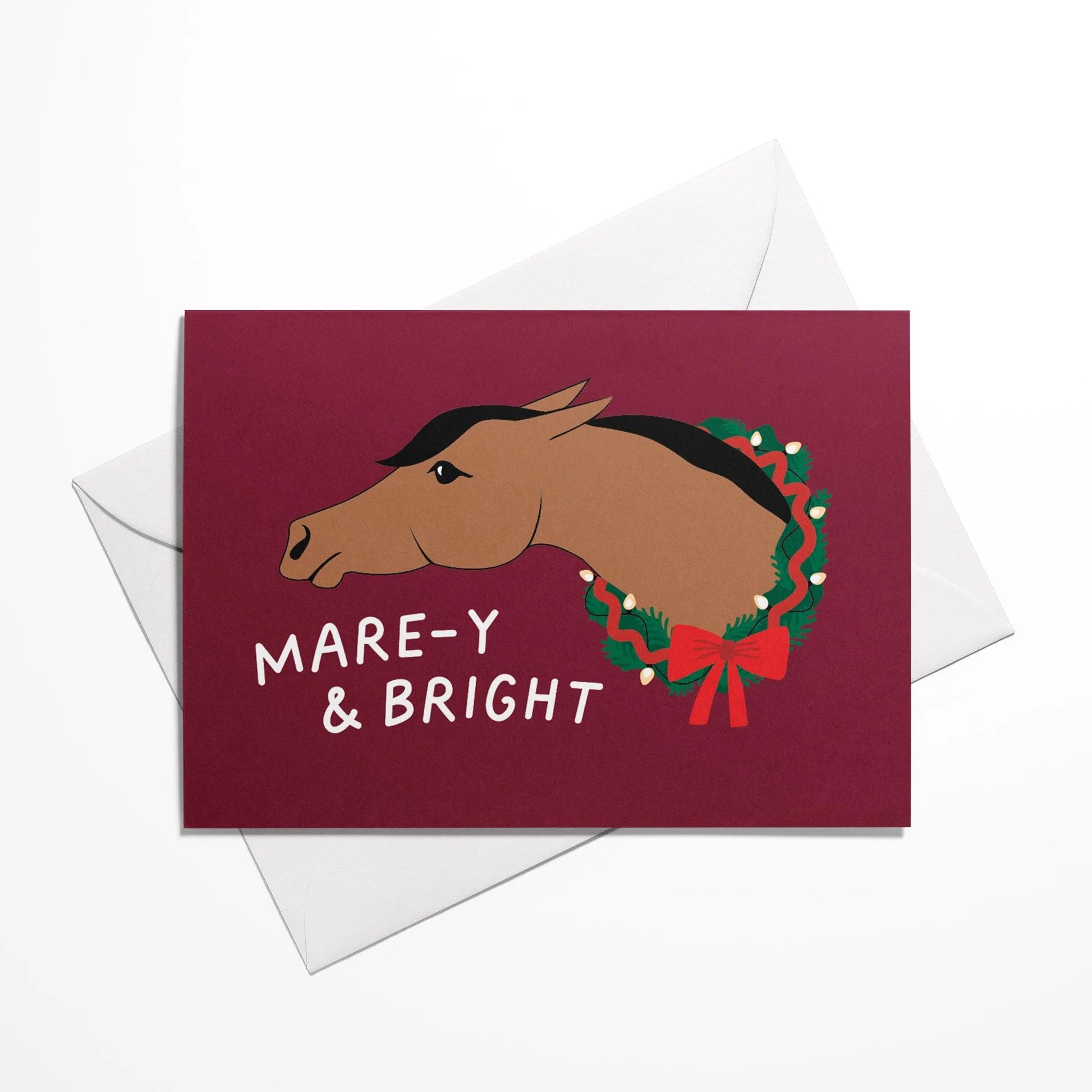 View of one of the Mare-y & Bright Dapplebay Holiday Card Set with its envelope