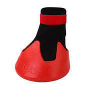 Angled front view of the medium red Tubbease Hoof Sock on a white background