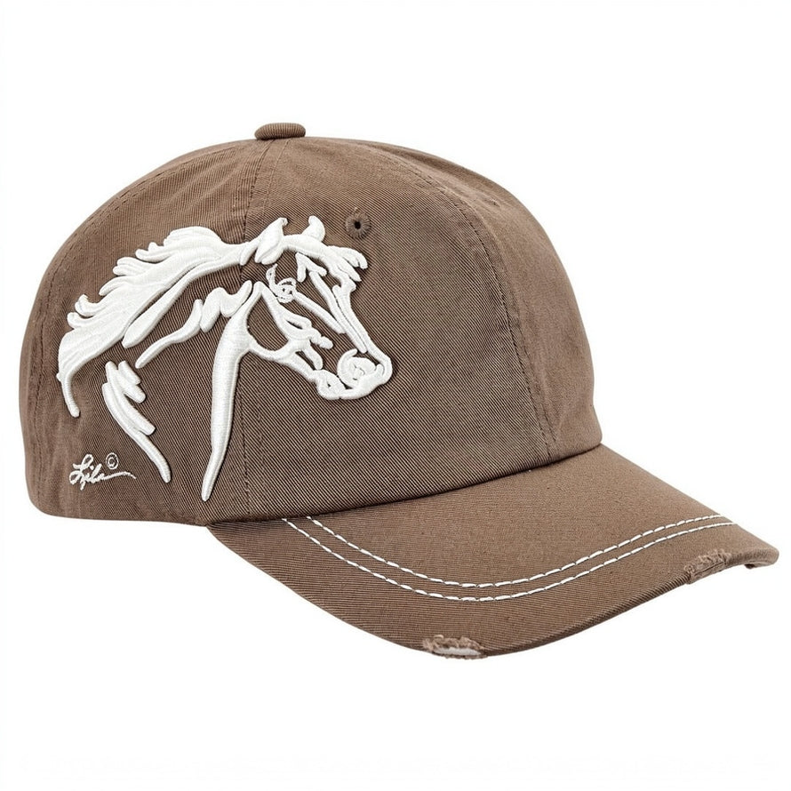 Side view of the Espresso AWST Int'l Lila 3D Horse Head Cap on a plain background