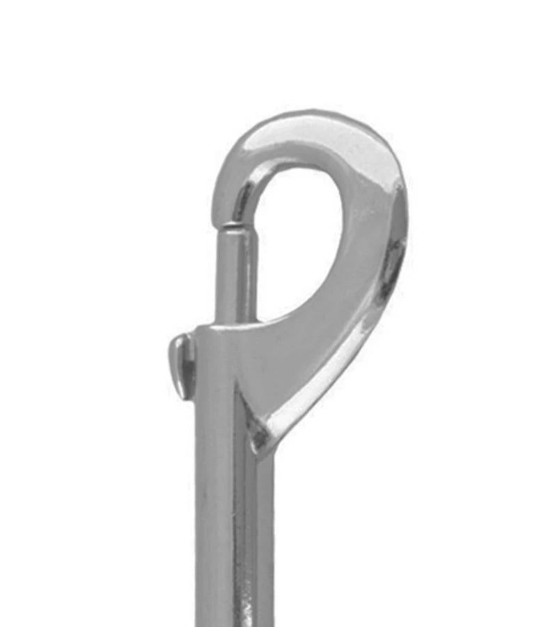 View of one of the snap ends on the Stainless Steel Jacks Double End Snap on a white background