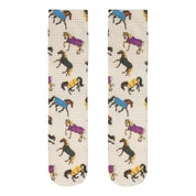 Front view of a pair of AWST Int'l Lila Horses in Blankets Equestrian Boot Socks on a white background