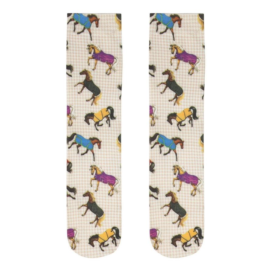 Front view of a pair of AWST Int'l Lila Horses in Blankets Equestrian Boot Socks on a white background