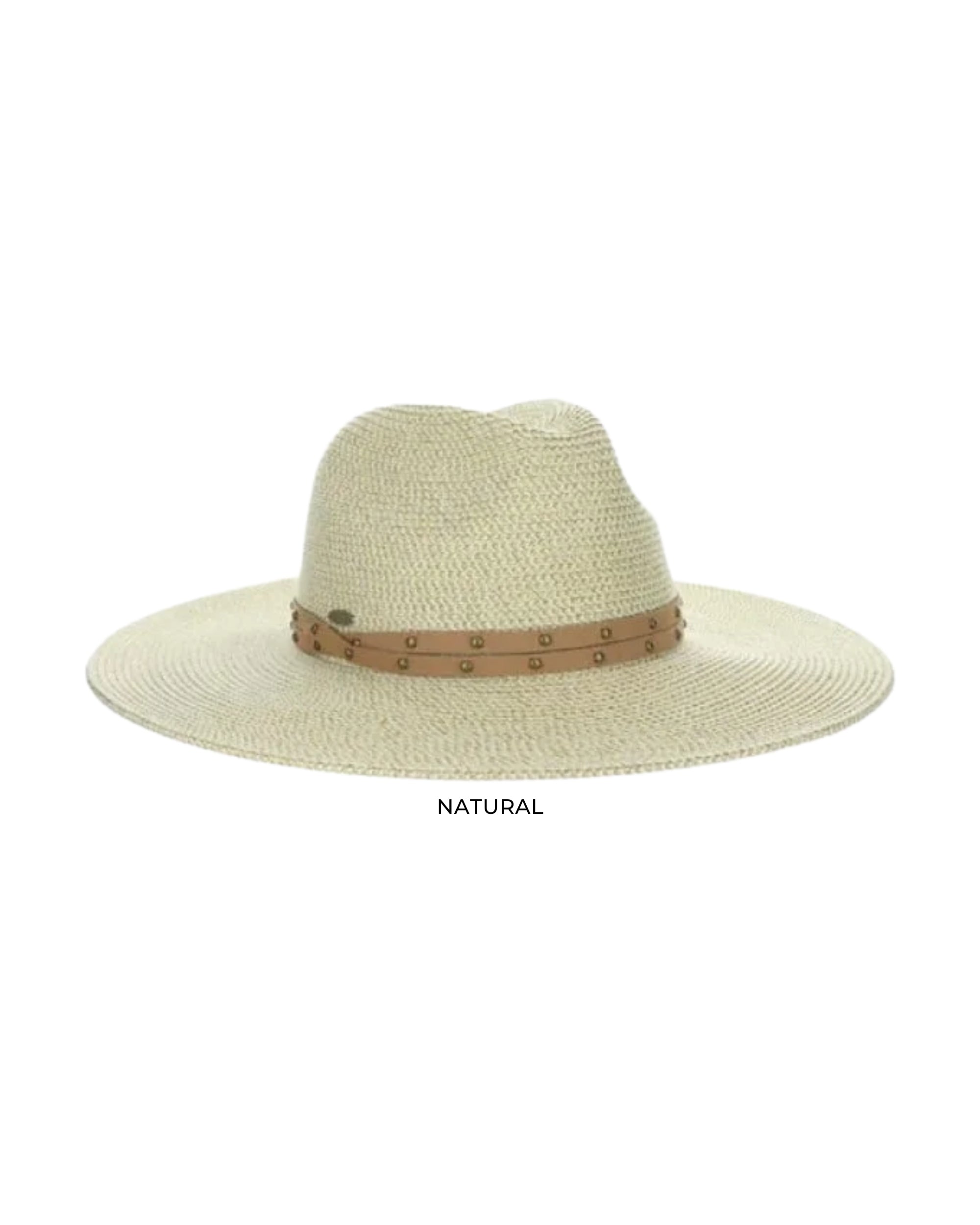 Angled front view of the Natural Dorfman Milano Misa Hat on a white background