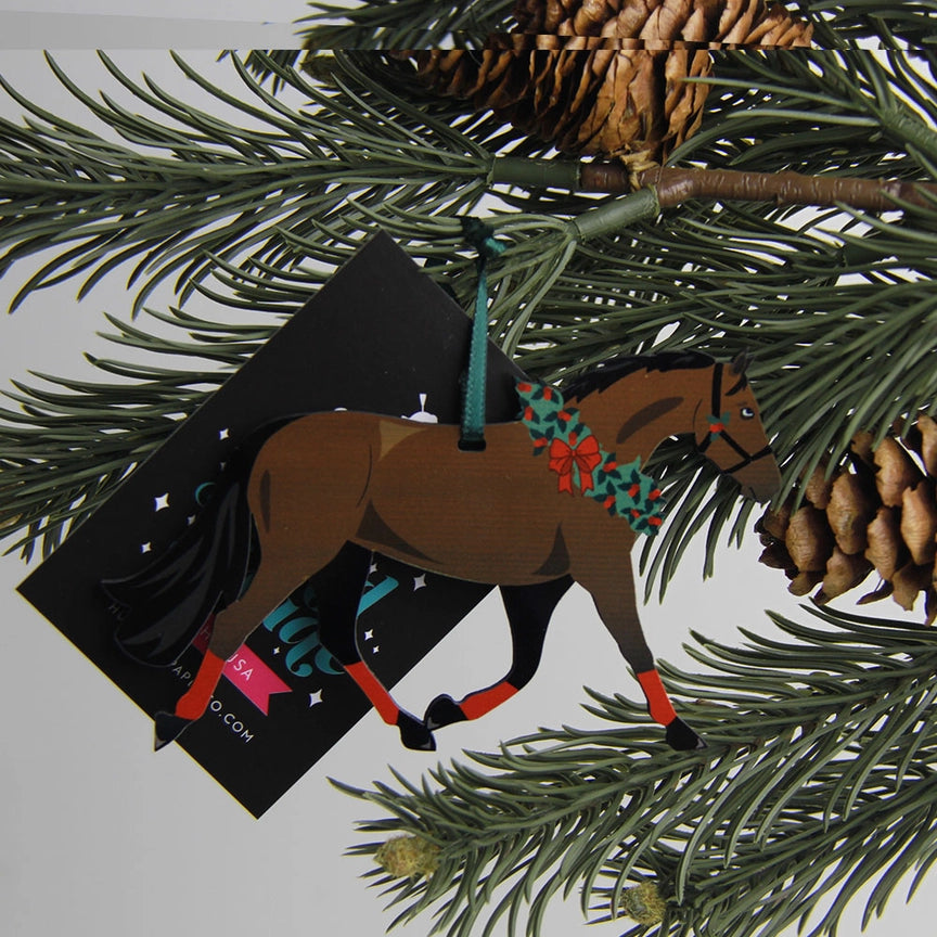 Front view of the Bay Pony Hunt Seat Paper Co Horse Ornament