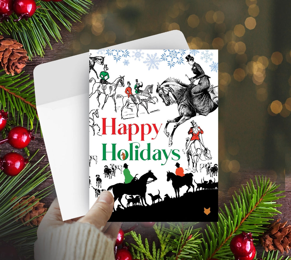 View of the Holiday Fox Hunting Horse Hollow Press Holiday Greeting Card