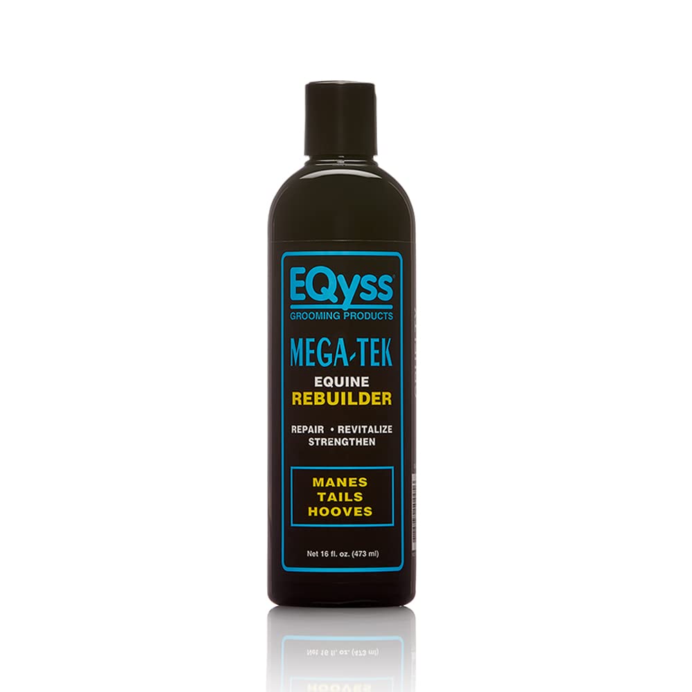 Front view of a 16 oz bottle of EQyss Mega-Tek Equine Rebuilder on a white background