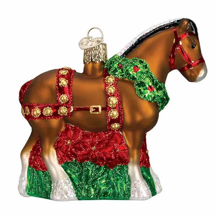 View of the Kelley Glass Clydesdale Ornament on a white background